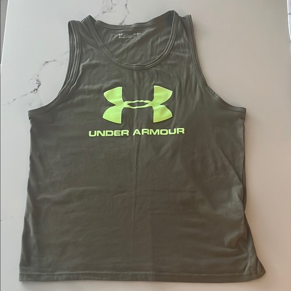 Under Armour Green Tank Top with Neon Logo Large Loose Fit - Picture 3 of 8